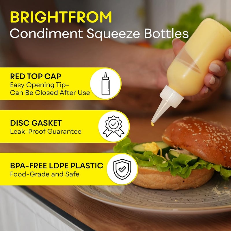 BRIGHTFROM Condiment Squeeze Bottles - 4 OZ Squirt Empty Bottles, Red Top Cap, Leak Proof - Great for Ketchup, Mustard, Syrup, Sauces, Dressing, Oil, Arts and Crafts, BPA-FREE Plastic - Pack of 2 - Image 2