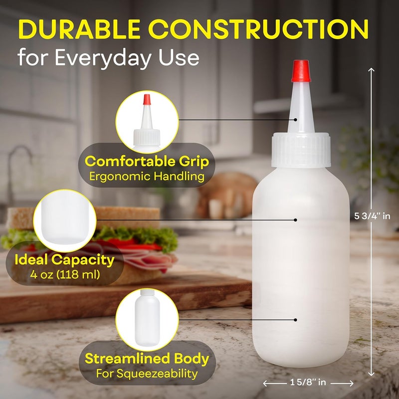 BRIGHTFROM Condiment Squeeze Bottles - 4 OZ Squirt Empty Bottles, Red Top Cap, Leak Proof - Great for Ketchup, Mustard, Syrup, Sauces, Dressing, Oil, Arts and Crafts, BPA-FREE Plastic - Pack of 2 - Image 3
