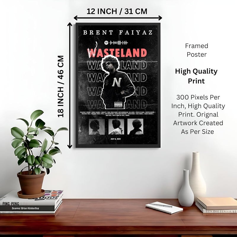 Vyopix Brent Faiyaz - Wasteland Album Cover, Wall Decoration Art Framed Poster, Matte & Glossy Laminated Poster with 0.5 Inch Black Wooden Frame (GLOSSY, 12X18 Inches) - Image 3