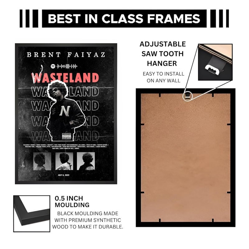 Vyopix Brent Faiyaz - Wasteland Album Cover, Wall Decoration Art Framed Poster, Matte & Glossy Laminated Poster with 0.5 Inch Black Wooden Frame (GLOSSY, 12X18 Inches) - Image 4