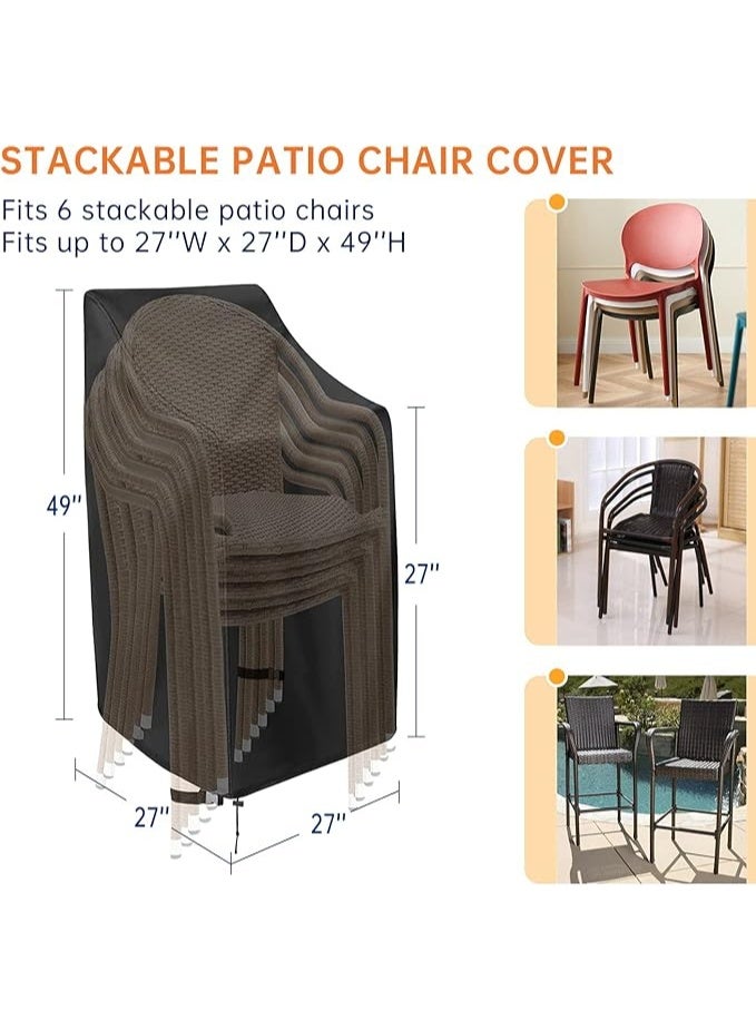 Stackable Patio Chair Covers, High Back Outdoor Chair Covers, 600D Heavy Duty Waterproof Lawn Outside Barstool Furniture Covers,Fits for 6 Stackable Dining Chairs - Image 2