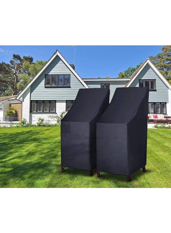 Stackable Patio Chair Covers, High Back Outdoor Chair Covers, 600D Heavy Duty Waterproof Lawn Outside Barstool Furniture Covers,Fits for 6 Stackable Dining Chairs - Image 3