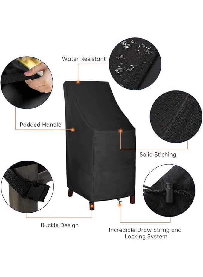 Stackable Patio Chair Covers, High Back Outdoor Chair Covers, 600D Heavy Duty Waterproof Lawn Outside Barstool Furniture Covers,Fits for 6 Stackable Dining Chairs - Image 5