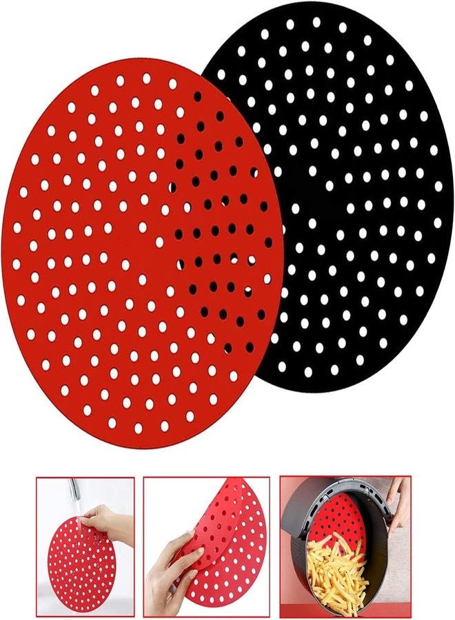 LUPINEZ Air Fryer Silicone Liners - Round Reusable Mats, Non-Stick Basket Replacement for Parchment, Easy Clean Porous (Multi Color, 2 Pcs Round Sheet) - Image 1