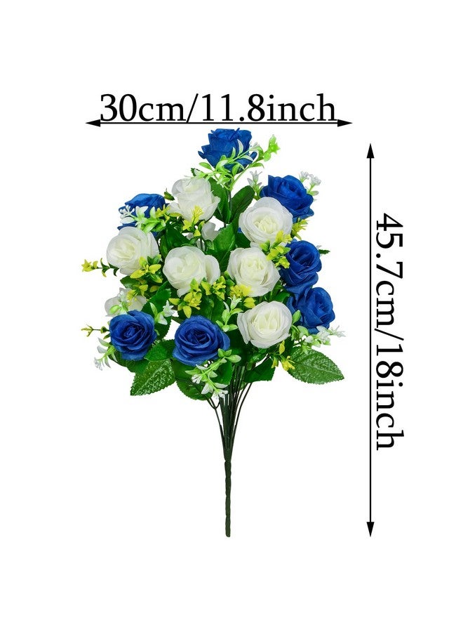 XONOR Artificial Cemetery Flowers, Set Of 2 Artificial Rose Bouquet Graveyard Memorial Flowers With Vase For Cemetery Headstones Decoration (Dark Blue&White-2Pcs) - Image 2