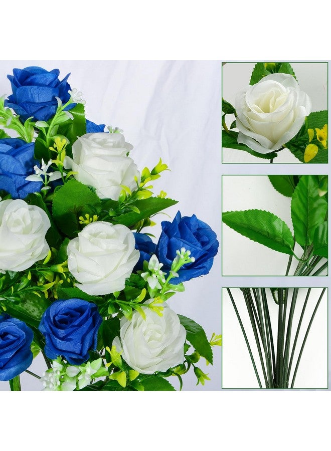 XONOR Artificial Cemetery Flowers, Set Of 2 Artificial Rose Bouquet Graveyard Memorial Flowers With Vase For Cemetery Headstones Decoration (Dark Blue&White-2Pcs) - Image 4
