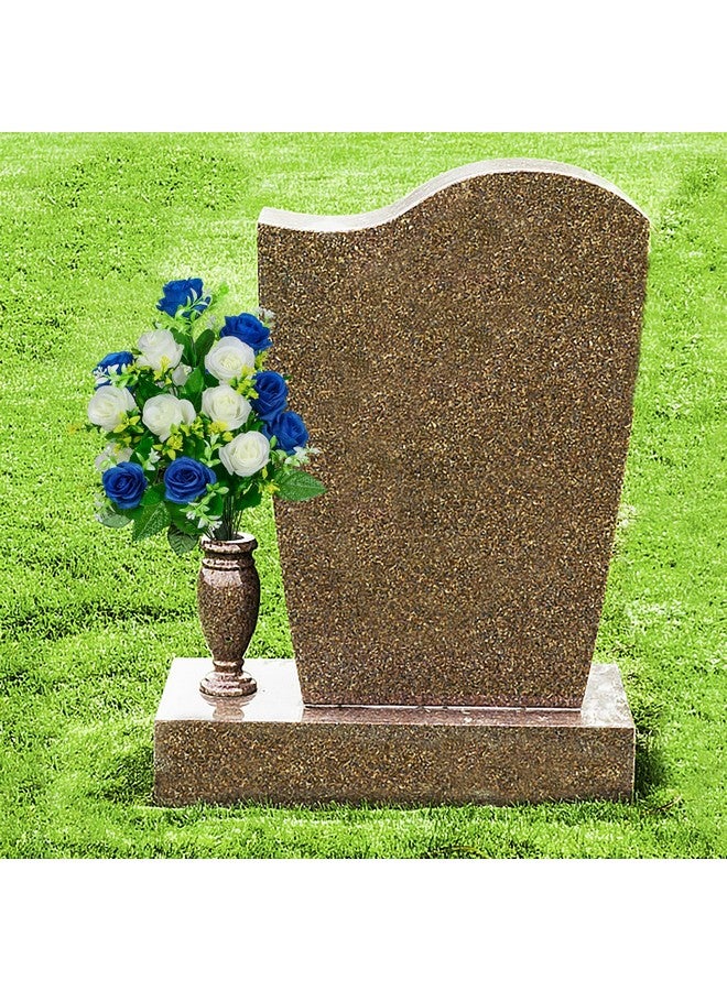 XONOR Artificial Cemetery Flowers, Set Of 2 Artificial Rose Bouquet Graveyard Memorial Flowers With Vase For Cemetery Headstones Decoration (Dark Blue&White-2Pcs) - Image 5