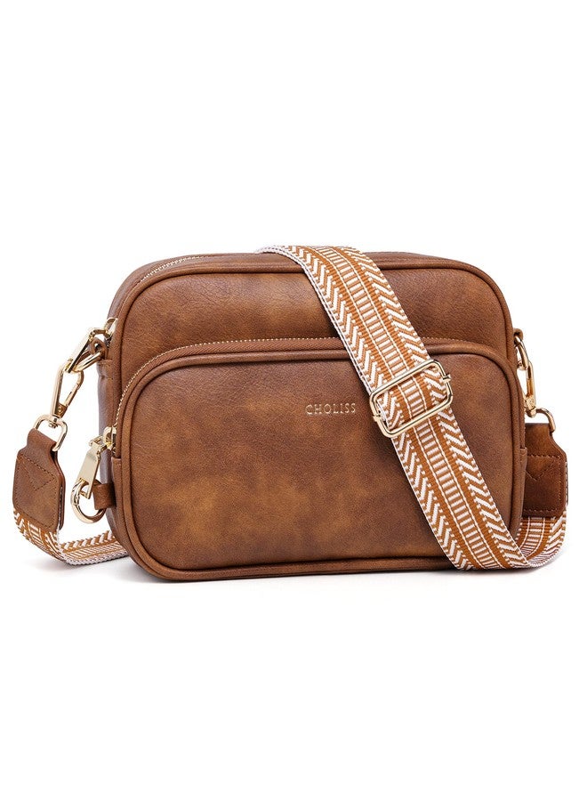 CHOLISS Small Purses for Women, Travel Purses Anti Theft Crossbody Bags for Women, Vegan Leather with Adjustable Wide Guitar Strap, Brown - Image 1