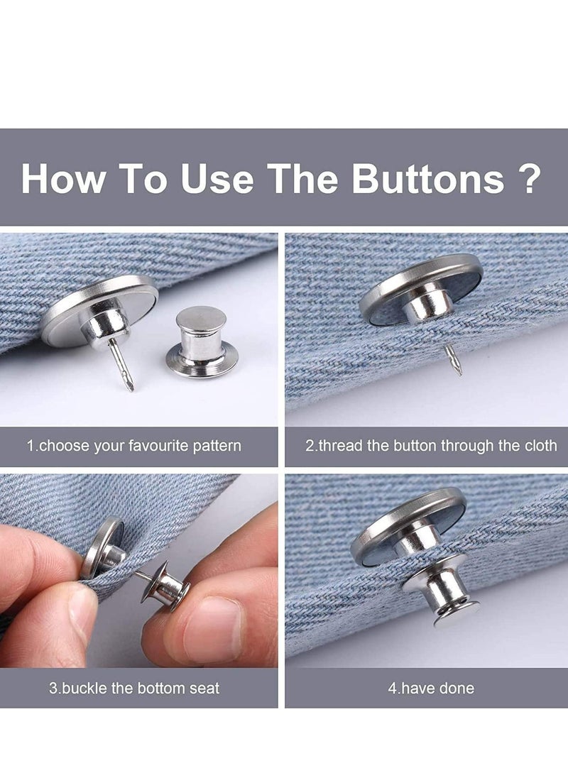 KASTWAVE - Pants Button, Replacement Jean Buttons No-Sew Instant Button Detachable, Removable Adjustable Metal Button to Extend or Reduce Pants Waist Size, Button Pins (12 Sets 17mm) - Image 1