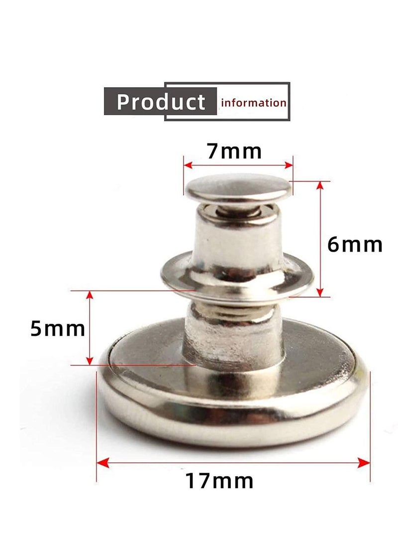 KASTWAVE - Pants Button, Replacement Jean Buttons No-Sew Instant Button Detachable, Removable Adjustable Metal Button to Extend or Reduce Pants Waist Size, Button Pins (12 Sets 17mm) - Image 1