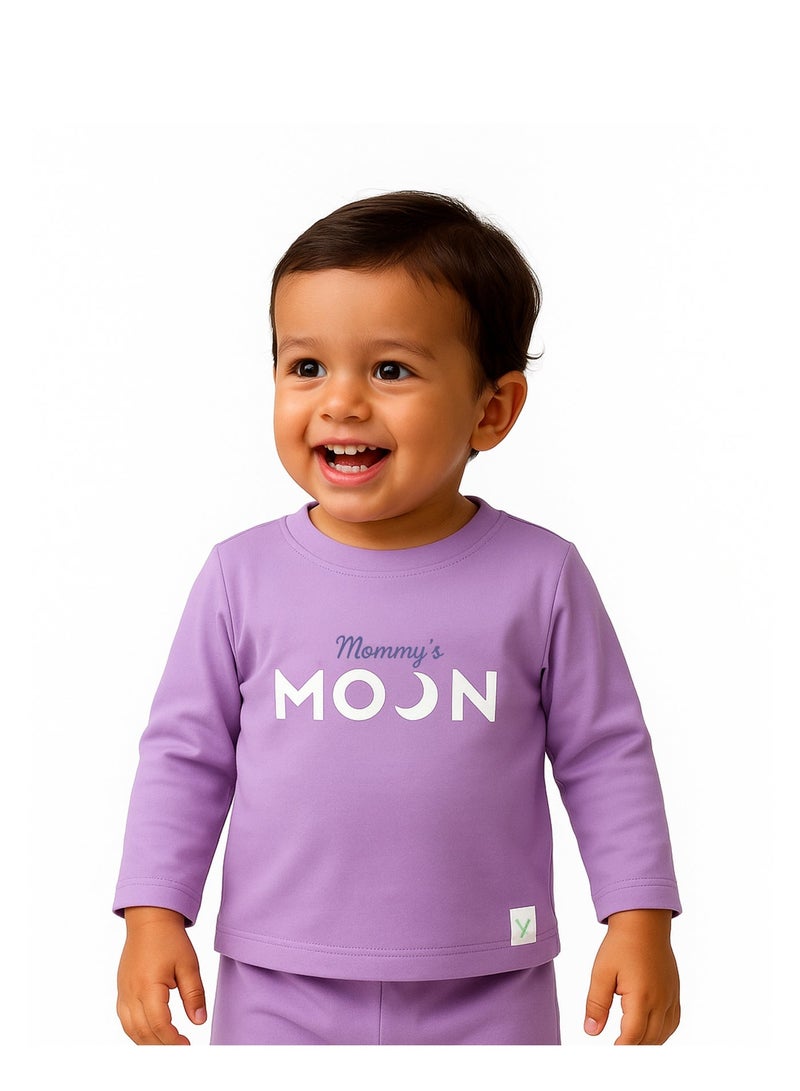 LUAY Unisex 100% Bamboo based Ultra- Soft fabric Full Sleeve T-Shirt with Mommy's Moon Print- Wisteria Purple - Image 1