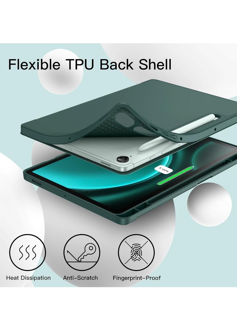 DUSALA Case for Samsung Galaxy Tab S9 FE 10.9-Inch – Soft TPU Tri-Fold Stand Protective Cover with S Pen Holder, S Pen Charging Support, Auto Wake/Sleep (Midnight Green) - Image 4