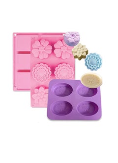 3 Pack Silicone Soap Molds 6 Cavities Silicone Soap Mold Rectangle Oval and Flower Shapes Soap Molds Perfect for Soap Making Handmade Cake Chocolate Biscuit Pudding ( Random Color )