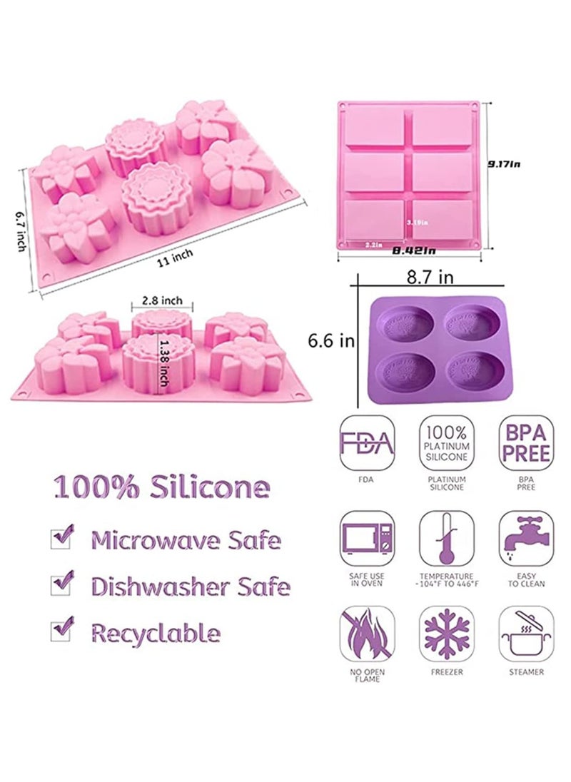 SYOSI - 3 Pack Silicone Soap Molds 6 Cavities Silicone Soap Mold Rectangle Oval and Flower Shapes Soap Molds Perfect for Soap Making Handmade Cake Chocolate Biscuit Pudding ( Random Color ) - Image 1