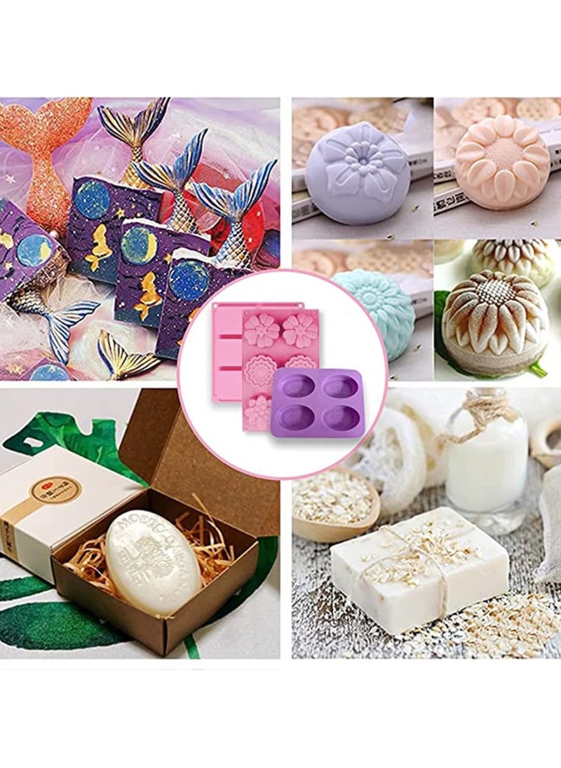 SYOSI - 3 Pack Silicone Soap Molds 6 Cavities Silicone Soap Mold Rectangle Oval and Flower Shapes Soap Molds Perfect for Soap Making Handmade Cake Chocolate Biscuit Pudding ( Random Color ) - Image 1