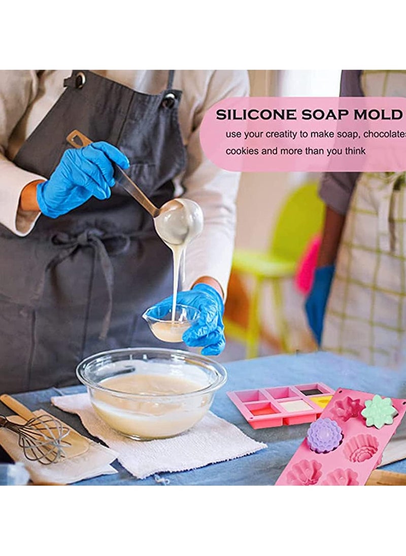 SYOSI - 3 Pack Silicone Soap Molds 6 Cavities Silicone Soap Mold Rectangle Oval and Flower Shapes Soap Molds Perfect for Soap Making Handmade Cake Chocolate Biscuit Pudding ( Random Color ) - Image 1