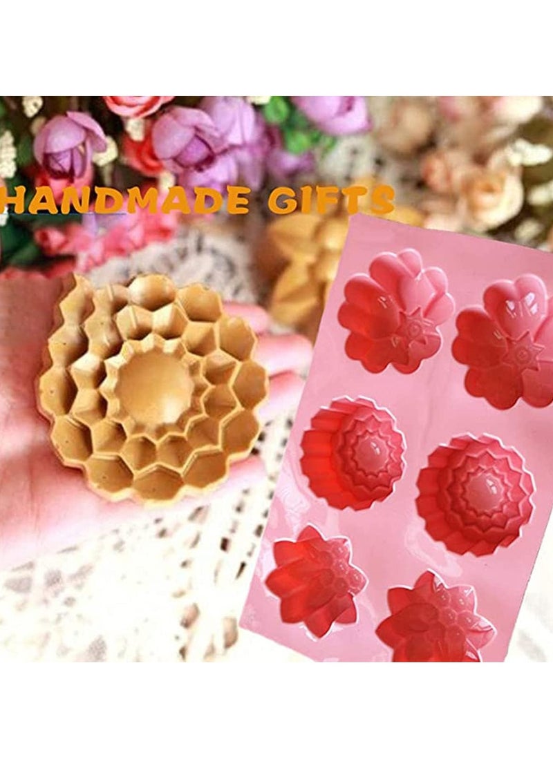 SYOSI - 3 Pack Silicone Soap Molds 6 Cavities Silicone Soap Mold Rectangle Oval and Flower Shapes Soap Molds Perfect for Soap Making Handmade Cake Chocolate Biscuit Pudding ( Random Color ) - Image 1