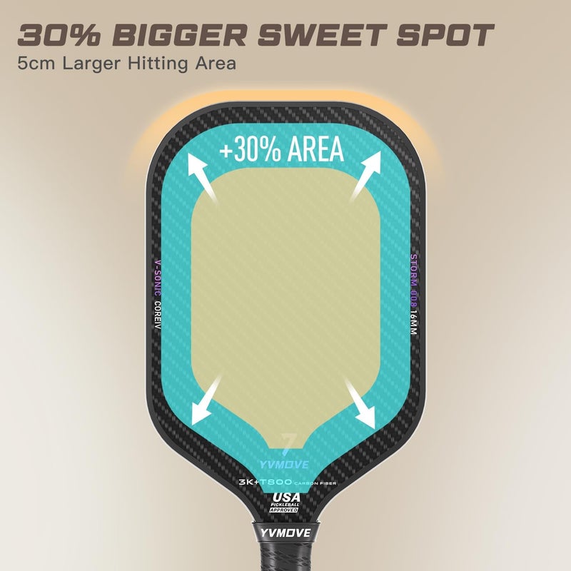 YVmove T800 Carbon Fiber Pickleball Paddle with 16mm V-Sonic IV Dynamic Core - Image 4
