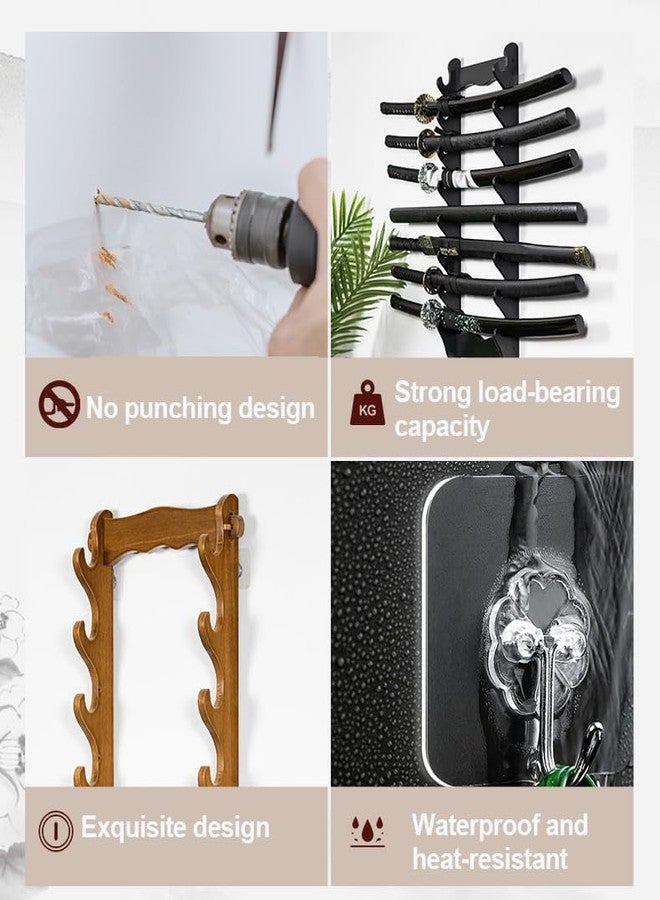 Suprwin Sword Rack Wall Mount Holder, 8-Tier Wooden Stand - Image 4
