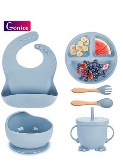 Gonice Silicone Tableware Set Children'S Plate Divider Baby Bib Food Spoon  - Image 1