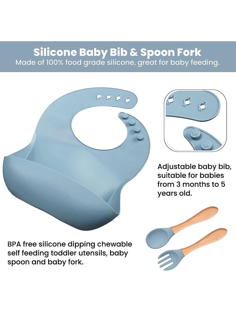 Gonice Silicone Tableware Set Children'S Plate Divider Baby Bib Food Spoon  - Image 3