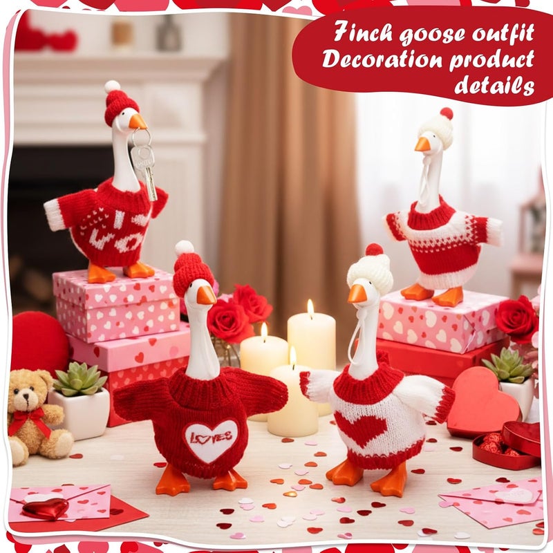 SilTriangle 4 Set Valentine's 7 Inch Mini Desk Goose Outfits Magnetic Silly Goose Statue Romantic Valentine Knitted Costume for Magnetic Duck Statue Table Desk Key Holder Decor - Image 4