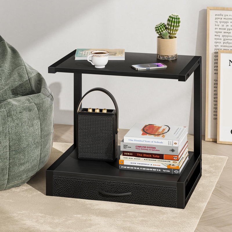 حامل طابعة مكتبي من طبقتين من YAOHUOO مع درج قماش، مقاس 17.3"×11.8" باللون الأسود - Image 5