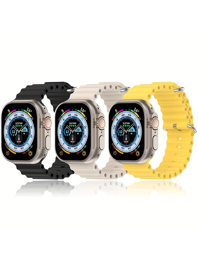 بشكل مختصر [3 قطع] سوار أوشين لساعة أبل 49مم/45مم/44مم/42مم، متوافق مع آي ووتش سلسلة 8/7/الترا/SE/6/5/4/3/2/1، حزام رياضي من السيليكون قابل للتعديل ومقاوم للماء وذو تهوية - Image 1