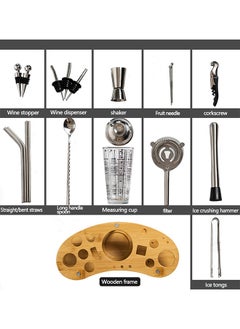 Yolu 19 Piece Stainless Steel Cocktail Shaker Set with Stylish Bamboo Stand  - Image 2