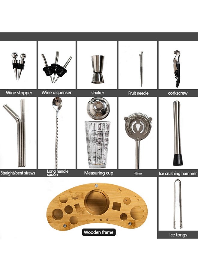 Yolu 19 Piece Stainless Steel Cocktail Shaker Set with Stylish Bamboo Stand  - Image 2