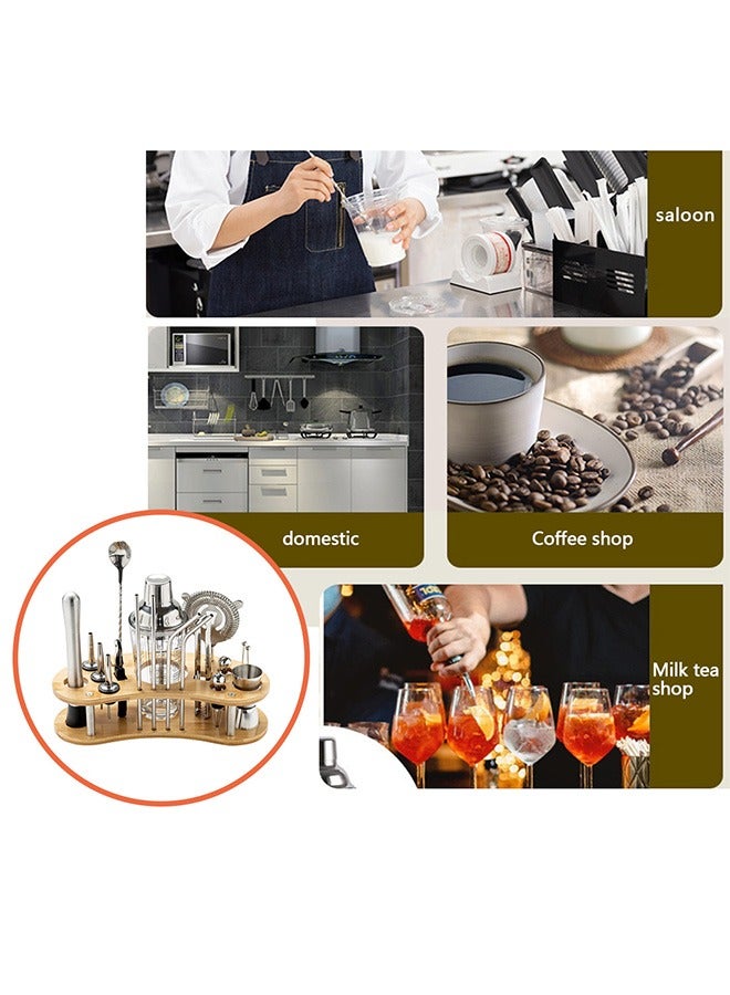 19 Piece Stainless Steel Cocktail Shaker Set with Stylish Bamboo Stand