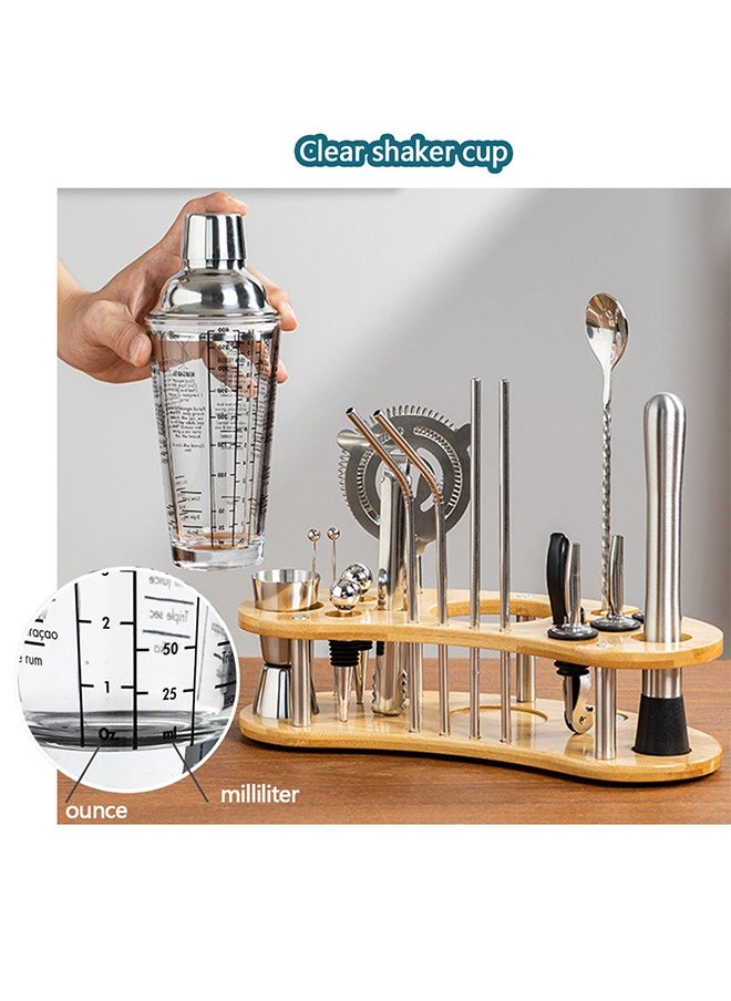 Yolu 19 Piece Stainless Steel Cocktail Shaker Set with Stylish Bamboo Stand  - Image 4