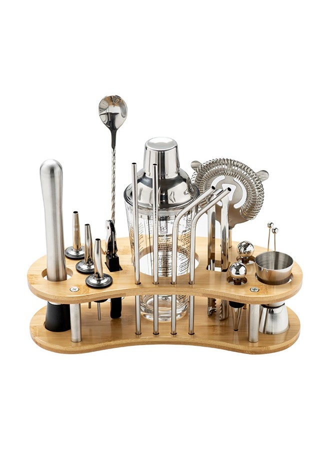 Yolu 19 Piece Stainless Steel Cocktail Shaker Set with Stylish Bamboo Stand  - Image 1