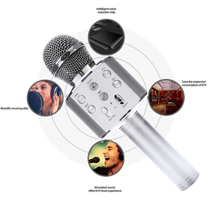 Madon Wireless Karaoke Microphone Bluetooth Handheld Speaker Home Party Player Christmas Birthday Gift For Kids Silver - Image 4