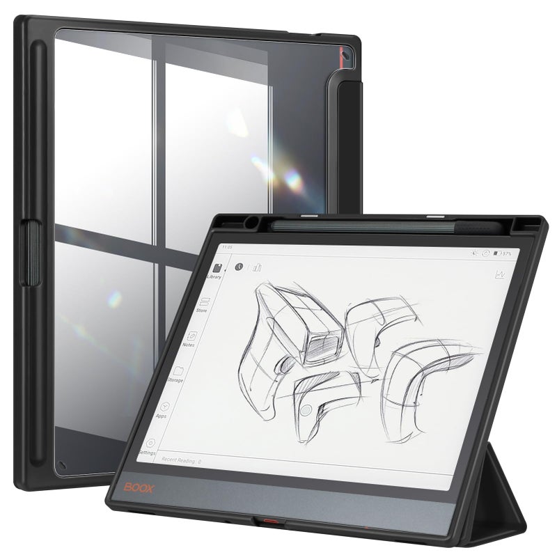 Fintie Case for 10.3" Boox Note Air4 C 2024/ Air3 C / Air3 B/W 2023 ePaper - Hybrid Slim Clear Cover Transparent Back Shell with Auto Sleep/Wake, Built-in Pencil Holder, Black - Image 1