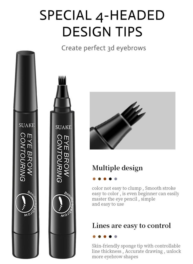 SUAKE Eyebrow Contouring Pen with Tint 4-Tip Brow Fork Natural Smudge-Proof Long-Lasting Waterproof Eye Makeup for Women  - Image 3