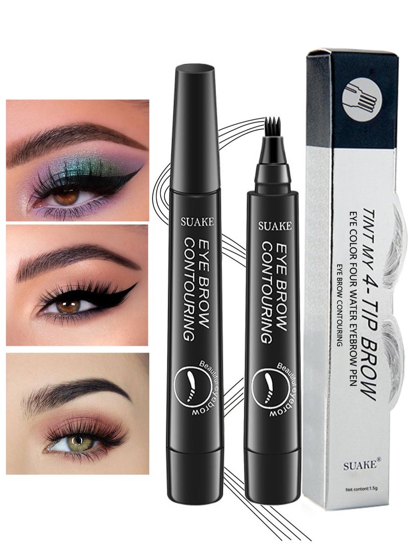 SUAKE Eyebrow Contouring Pen with Tint 4-Tip Brow Fork Natural Smudge-Proof Long-Lasting Waterproof Eye Makeup for Women  - Image 1