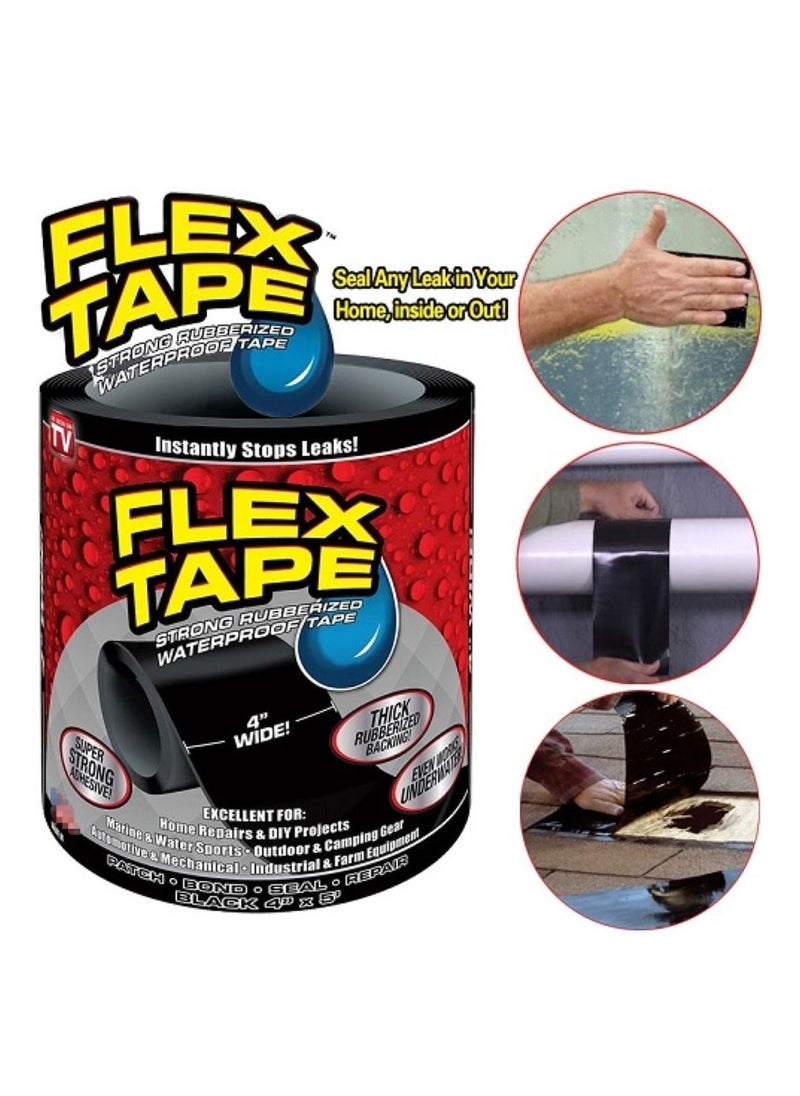 FLEX TAPE Waterproof Flex Seal Super Strong Adhesive Sealant Tape For Any Surface, Stops Leaks, Large (Black) 