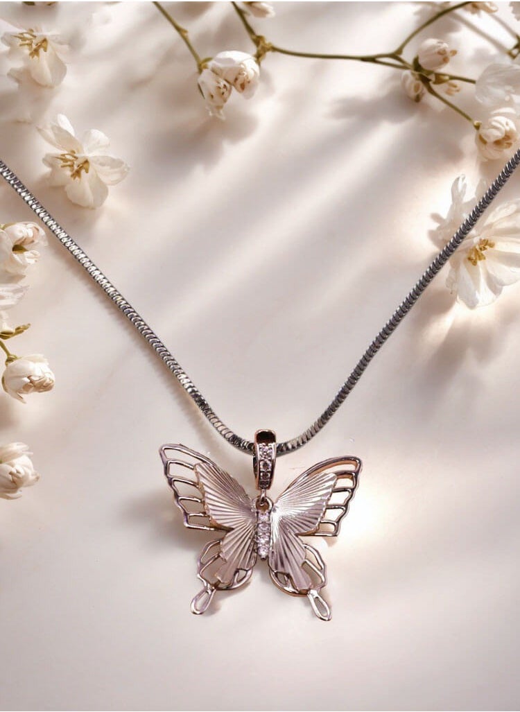 Thronest Sterling Silver Butterfly Pendant Necklace ，Minimalist Necklace，Perfect for Weddings，Daily Wear, Hypoallergenic Luxury Chain with Timeless Design, Ideal Gift for Woman  - Image 2