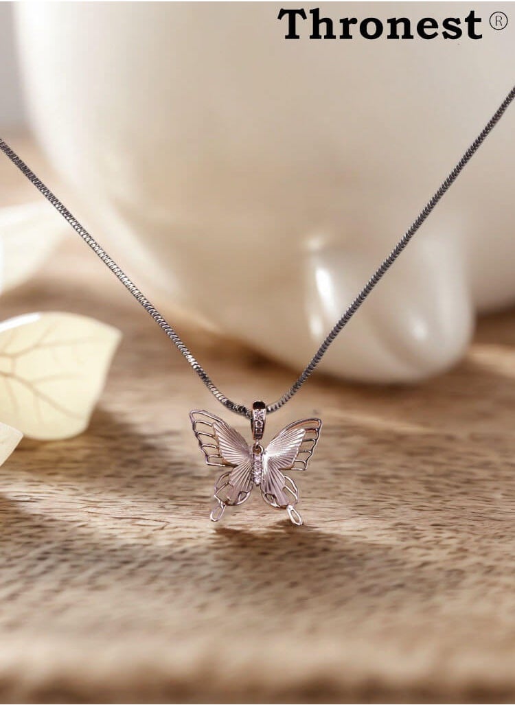Thronest Sterling Silver Butterfly Pendant Necklace ，Minimalist Necklace，Perfect for Weddings，Daily Wear, Hypoallergenic Luxury Chain with Timeless Design, Ideal Gift for Woman  - Image 3
