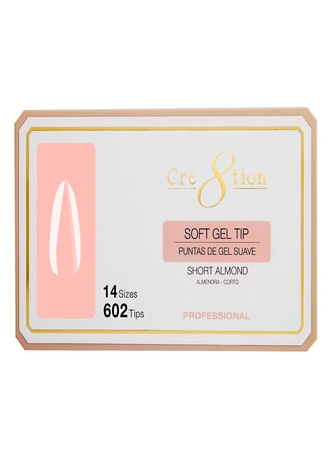 Cre8tion Soft Gel Nail Tips, Short Almond Shape, 602 Tips in 14 Sizes (00-9) for Professional Nail Extensions - Image 1