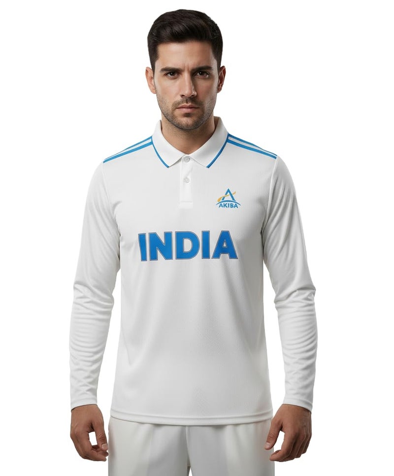 AKIBA Indian Cricket Test Team Full-Sleeve Polo T-Shirt for Men/Women White - Image 5