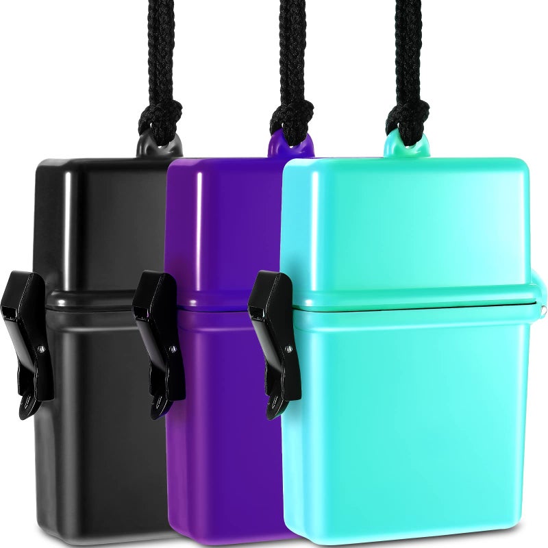 Outus 3 Pieces Waterproof Case ID Card Holder with Floating Sports Case Locker with Hanging Ring and Rope(Black, Purple, Baby Blue,4.72 x 2.95 x 1.57 in,Classic) - Image 1
