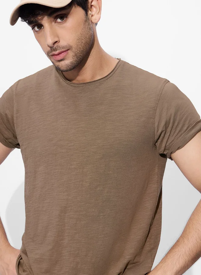 The Souled Store  The Souled Store Men Regular Fit Solid Brown T-Shirt  | Best Price UAE
