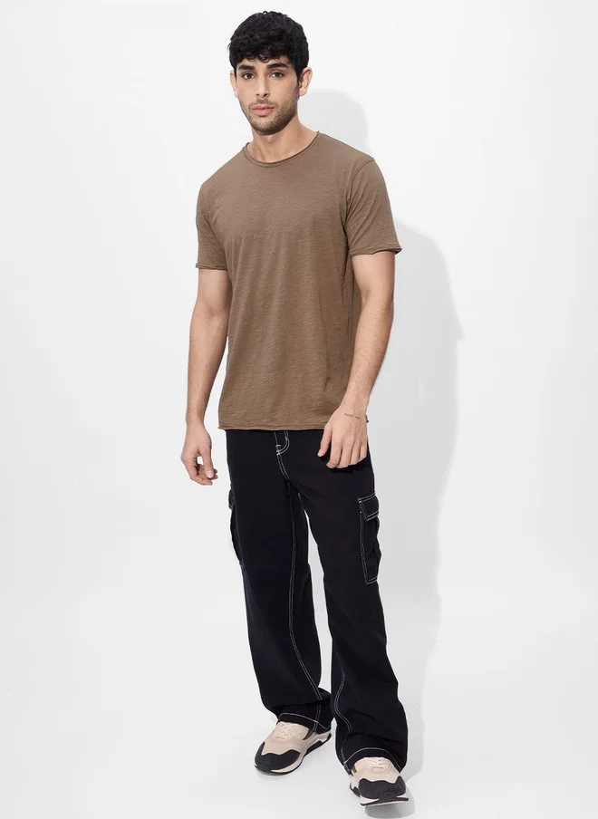 The Souled Store  The Souled Store Men Regular Fit Solid Brown T-Shirt  | Best Price UAE