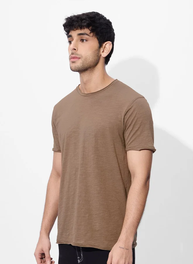 The Souled Store  The Souled Store Men Regular Fit Solid Brown T-Shirt  | Best Price UAE