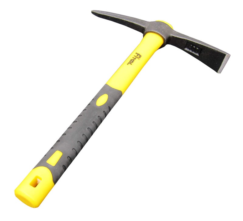Forged Adze Pick Weeding Mattock Hoe Pick Axe 15Inch One Piece Intact Drop Forged Plastic Coated Fiberglass Handle 14LB
