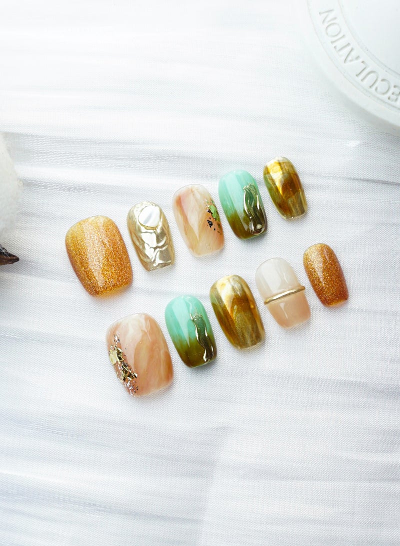 Artist Design/3D Watercolor Magic (Handmade)/Press On nails/Luxury Hand Painted/Squoval/10 PCS/M Size - Image 1