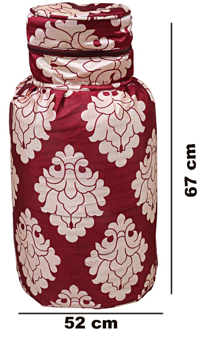 Kuber Industries Kuber Industries Polyester Floral Print Zippered Propane Tank CoverLPG Gas Cylinder Cover MaroonPack of 2KUBMART15485  - Image 2