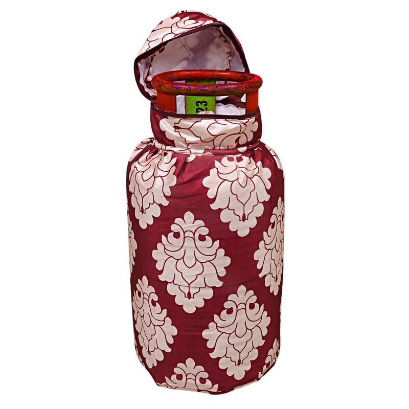 Kuber Industries Kuber Industries Polyester Floral Print Zippered Propane Tank CoverLPG Gas Cylinder Cover MaroonPack of 2KUBMART15485  - Image 4